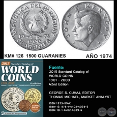 KM# 126 1500 GUARANIES - AO 1974 - MONEDAS DE PARAGUAY