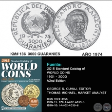 KM# 136 3000 GUARANIES - AÑO 1974 - MONEDAS DE PARAGUAY