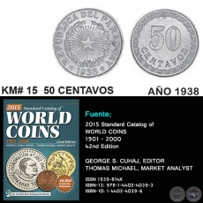 KM# 15 50 CENTAVOS - AÑO 1938 - MONEDAS DE PARAGUAY
