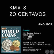 KM# 8 20 CENTAVOS - AO 1903 - MONEDAS DE PARAGUAY