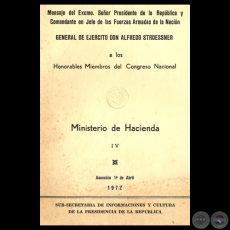 MINISTERIO DE HACIENDA, 1972 - Mensaje Pdte. ALFREDO STROESSNER