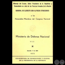 MINISTERIO DE DEFENSA NACIONAL, 1972 - Mensaje Pdte. ALFREDO STROESSNER
