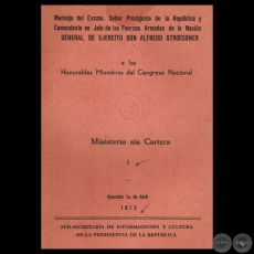 MINISTERIO SIN CARTERA, 1973 - Mensaje Pdte. ALFREDO STROESSNER