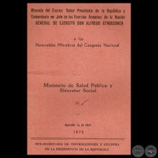 MINISTERIO DE SALUD PÚBLICA Y BIENESTAR SOCIAL, 1973 - Mensaje de ALFREDO STROESSNER