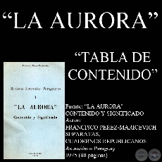 TABLA DEL CONTENIDO DE LA AURORA - ENCICLOPEDIA DE CIENCIAS, ARTES Y LITERATURA, 1860