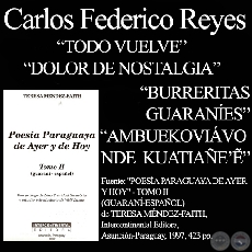 TODO VUELVE, DOLOR DE NOSTALGIA, BURRERITAS GUARANÍES y AMBUEKOVIÁVO NDE KUATIAÑE’Ẽ - Poesías de CARLOS F. REYES