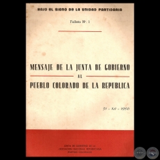 MENSAJE DE LA JUNTA DE GOBIERNO AL PUEBLO COLORADO DE LA REPÚBLICA (31-XII-1956)