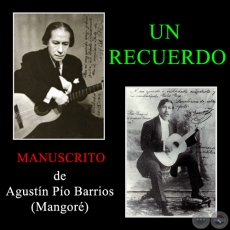 UN RECUERDO - AGUSTIN PIO BARRIOS - Ao 1925