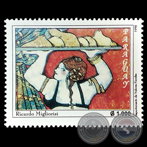 TÉCNICA MIXTA de RICARDO MIGLIORISI - PINTURAS CONTEMPORÁNEAS - SELLO POSTAL PARAGUAYO AÑO 1998