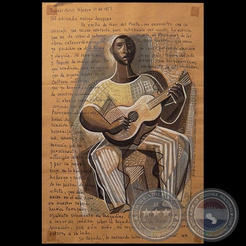 CARTA A JOSEFINA PLÁ, 1955 - Tempera, tinta y pastel sobre papel de ANDRÉS GUEVARA