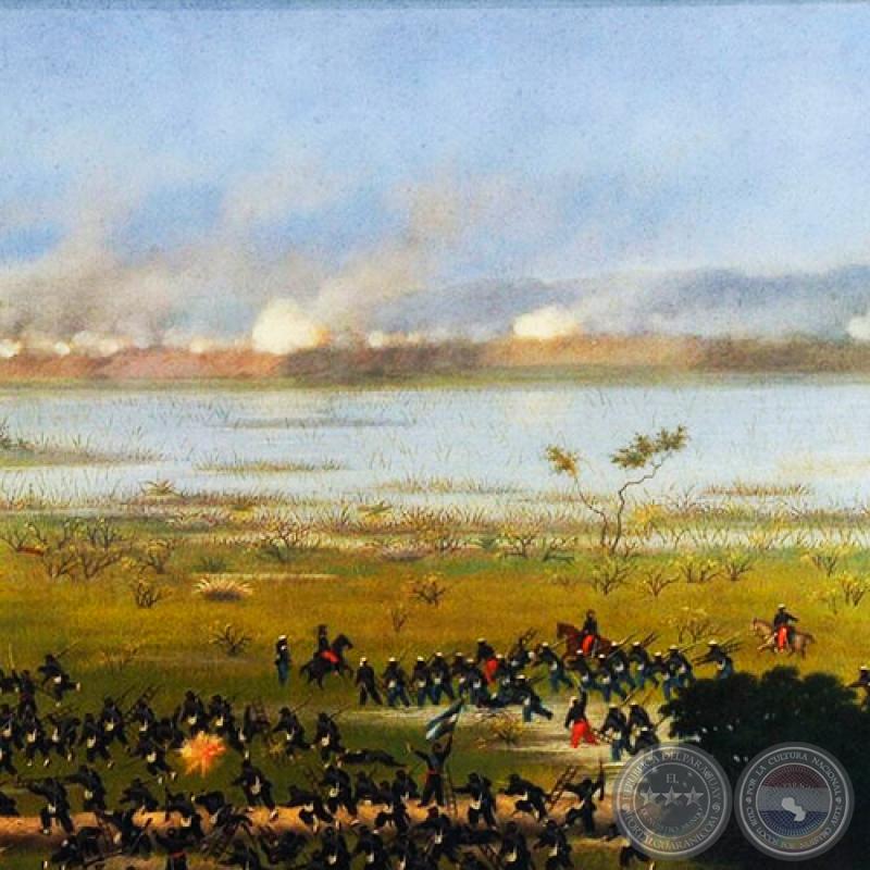 ASALTO DE LA 4ta. COLUMNA ARGENTINA A CURUPAYTÍ, 1866 - Óleo sobre tela de CANDIDO LÓPEZ