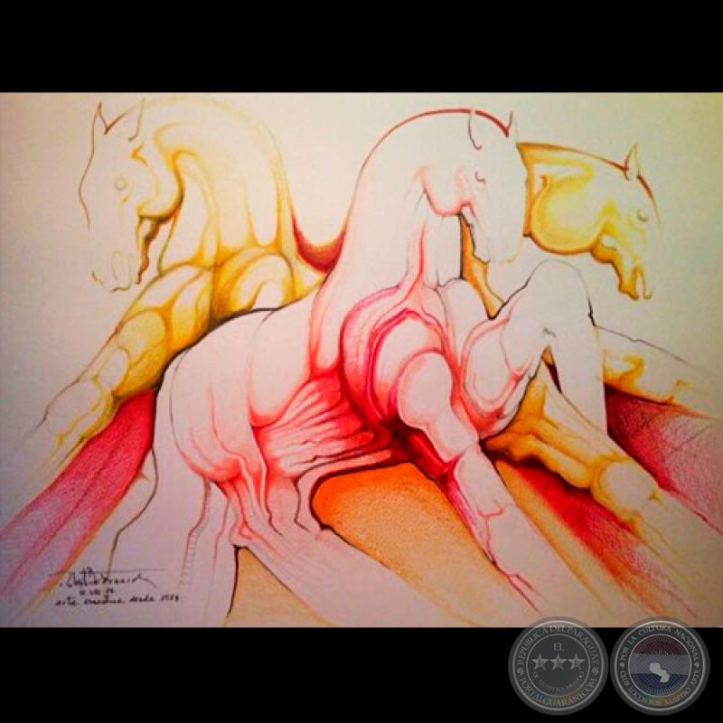 CABALLOS, 2014 - Dibujo acuarelado de ROBERTO DEBERNARDI