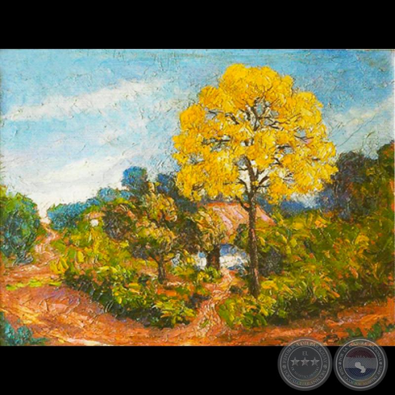 LAPACHO AMARILLO Y RANCHO - Óleo de JAIME BESTARD