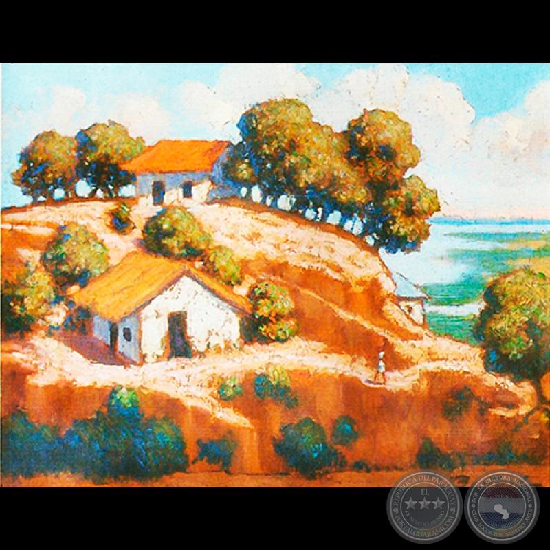 RANCHOS EN EL BARRANCO - Óleo de JAIME BESTARD
