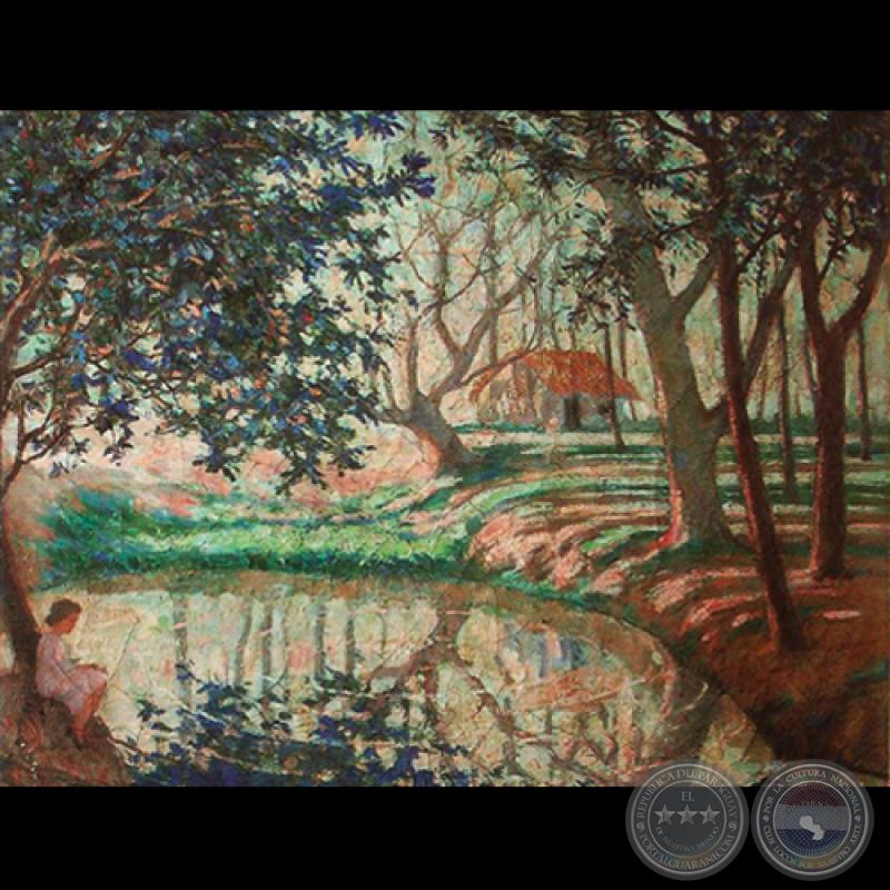 SEÑORITA EN EL PAISAJE - Óleo de JAIME BESTARD