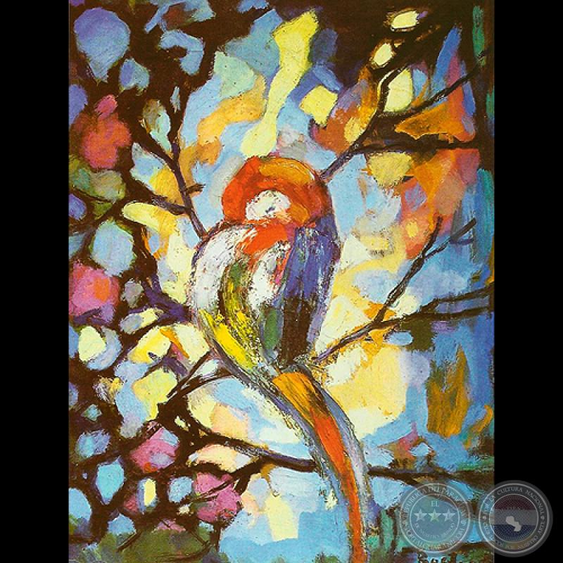 PÁJARO EN LA RAMA - Óleo de JAIME BESTARD