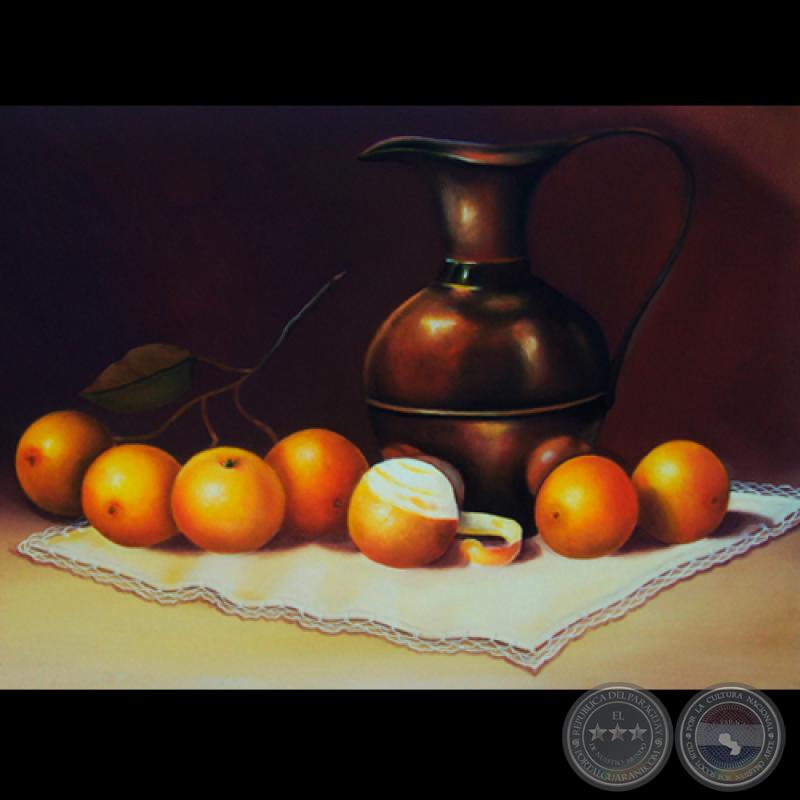 SIETE NARANJAS Y UN JARRÓN - Obra de KARIN BADER