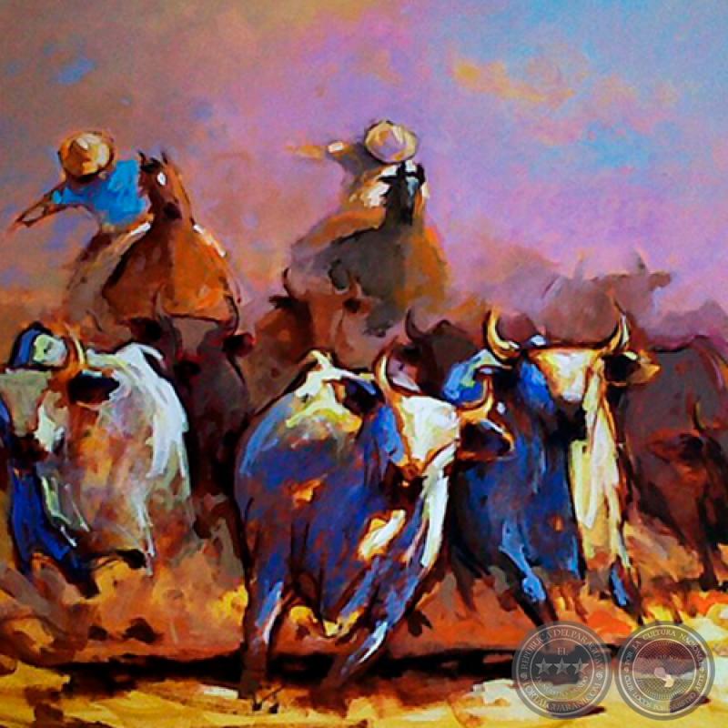 ARREANDO GANADO - Óleo de KOKI RUIZ 