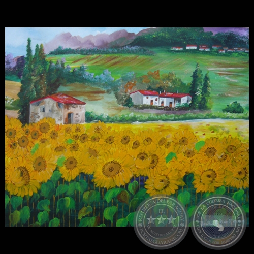 CAMPO CON CULTIVO DE GIRASOLES, 2011 - Acrílico de MARTHÚ RODRÍGUEZ ALCALÁ DE MORENO 