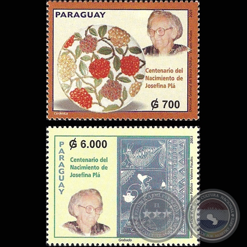 CENTENARIO DEL NACIMIENTO DE DOÑA JOSEFINA PLÁ - SELLOS POSTALES DEL PARAGUAY, 2003