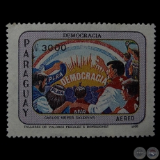 PARAGUAY EN DEMOCRACIA - SELLO POSTAL PARAGUAYO AÑO 1991