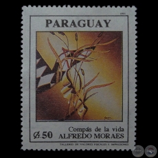 COMPÁS DE LA VIDA - Pintura de ALFREDO MORAES - SELLO POSTAL PARAGUAYO AÑO 1991