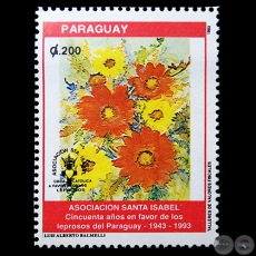 FLORES - Ilustración LUIS ALBERTO BALMELLI - SELLO POSTAL PARAGUAYO AÑO 1993