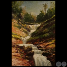 PAISAJE CON SALTO DE AGUA - Óleo de HÉCTOR DA PONTE - Década de 1940