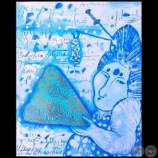 La dama - Serie AZUL dibujo sobre papel de Ricardo Migliorisi - Año: 2018