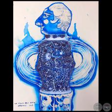 La figura que espera - Serie AZUL dibujo sobre papel de Ricardo Migliorisi - Año: 2018