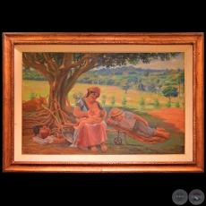 Bajo el árbol - Óleo de  Pablo Alborno - Año: 1930