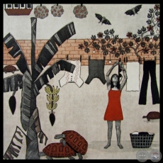 THE BACKYARD (EL PATIO), 2011 - Grabado al aguafuerte de Miriam Rudolph