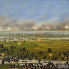 ASALTO DE LA 3ra. COLUMNA ARGENTINA A CURUPAYTÍ, 1866 - Óleo sobre tela de CANDIDO LÓPEZ 