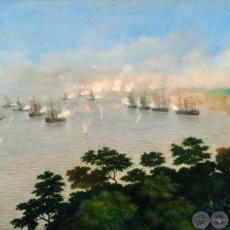 ATAQUE DE LA ESCUADRA BRASILEÑA A LAS BATERÍAS DE CURUPAYTÍ, 1866 - Óleo sobre tela de CANDIDO LÓPEZ 