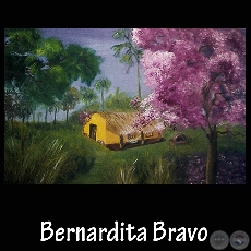 Paisaje campesino paraguayo - Óleo sobre lienzo de Bernardita Bravo - Año 2003