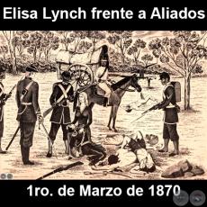 ELISA ALICIA LYNCH FRENTE A LOS ALIADOS - CERRO CORÁ - 1ro DE MARZO DE 1870 - Dibujo de WALTER BONIFAZI  