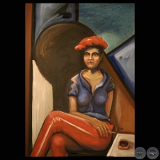 MUJER CON SOMBRERO ROJO (Óleo de FEDERICO VERA)