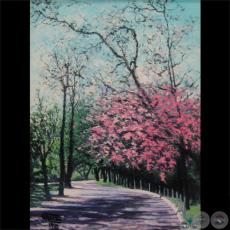 LAPACHOS ROSADOS DEL JARDÍN BOTÁNICO, 1988 - Óleo de HÉCTOR BLAS RUIZ