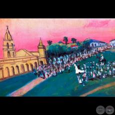 UN CASAMIENTO EN VILLARRICA, C. 1980 - Óleo de IGNACIO NÚÑEZ SOLER 