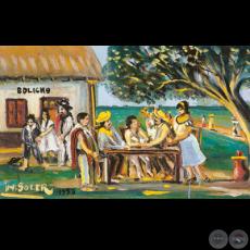 DÍA DOMINGO, DESCANSO DE TRABAJADORES, 1978 - Óleo de IGNACIO NÚÑEZ SOLER 