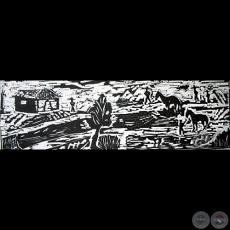 CARRERA DE CABALLOS - Grabado de  JACINTO RIVERO 