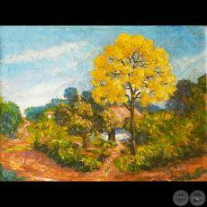 LAPACHO AMARILLO Y RANCHO - Óleo de JAIME BESTARD