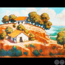 RANCHOS EN EL BARRANCO - Óleo de JAIME BESTARD