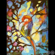 PÁJARO EN LA RAMA - Óleo de JAIME BESTARD