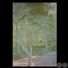 ARBOLES COLOR MALVA, 1928 - Óleo de JULIÁN DE LA HERRERÍA