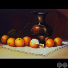 SIETE NARANJAS Y UN JARRÓN - Obra de KARIN BADER