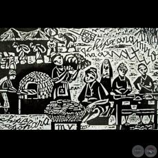 CHIPÁ APOHÂRA (LAS QUE HACEN CHIPA), 1978 - Xilografía de MIGUELA VERA