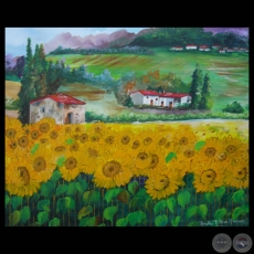 CAMPO CON CULTIVO DE GIRASOLES, 2011 - Acrílico de MARTHÚ RODRÍGUEZ ALCALÁ DE MORENO 