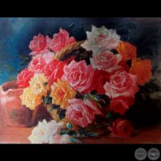 ROSAS, 1940 - Óleo de PABLO ALBORNO