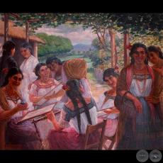 Las tejedoras del ñandutí - Óleo de Pablo Alborno - Año 2008
